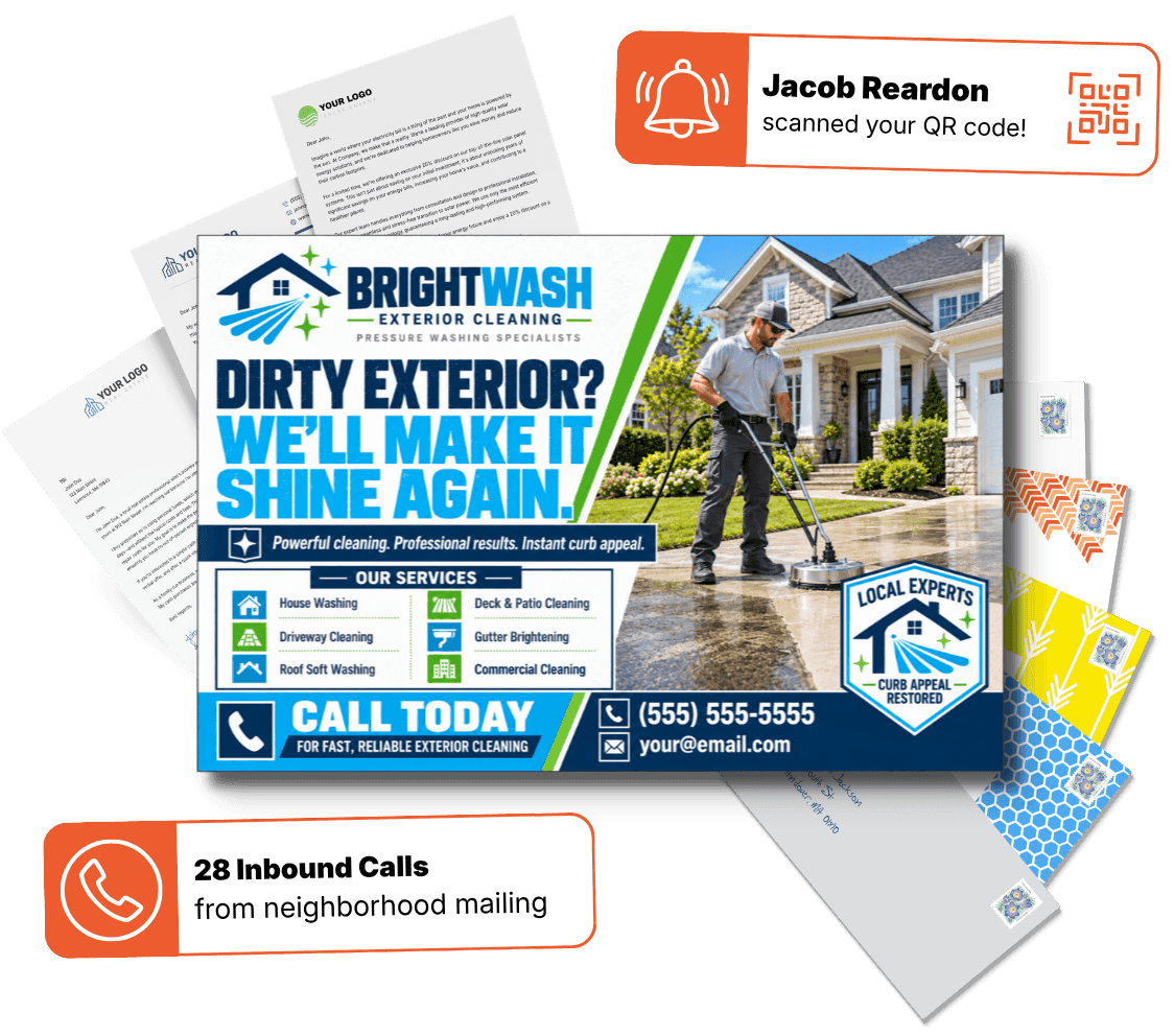 Fanned direct mail postcards for exterior cleaning companies