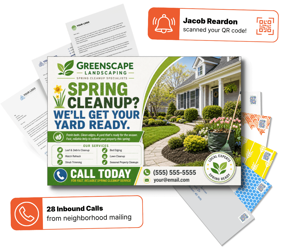 Landscaping direct mail campaign examples with response notifications